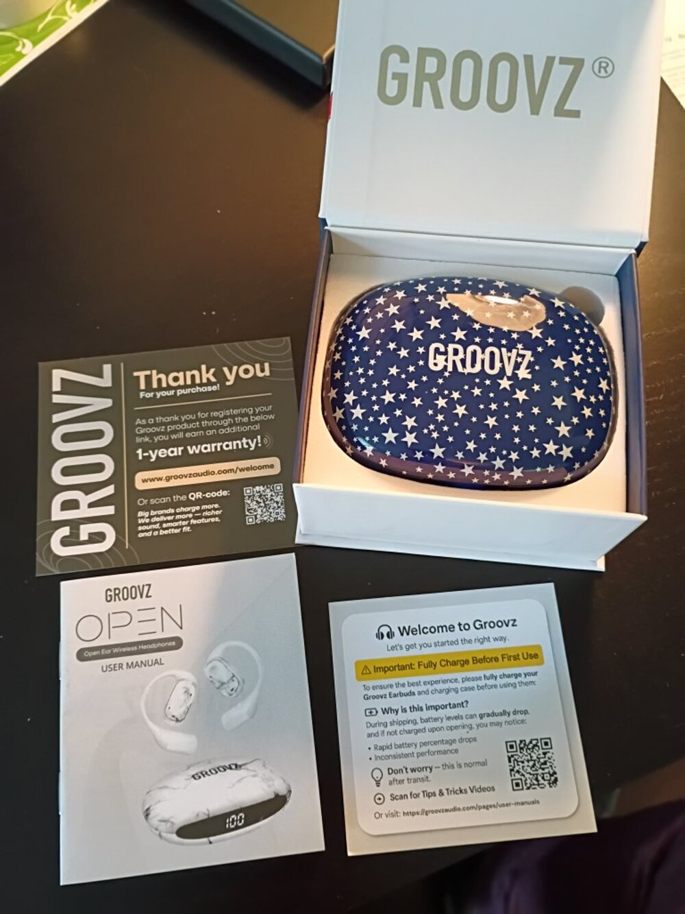 Groovz Navy Stars Plus Open Ear True Wireless Headphones with Charging Case - Picture 2 of 7
